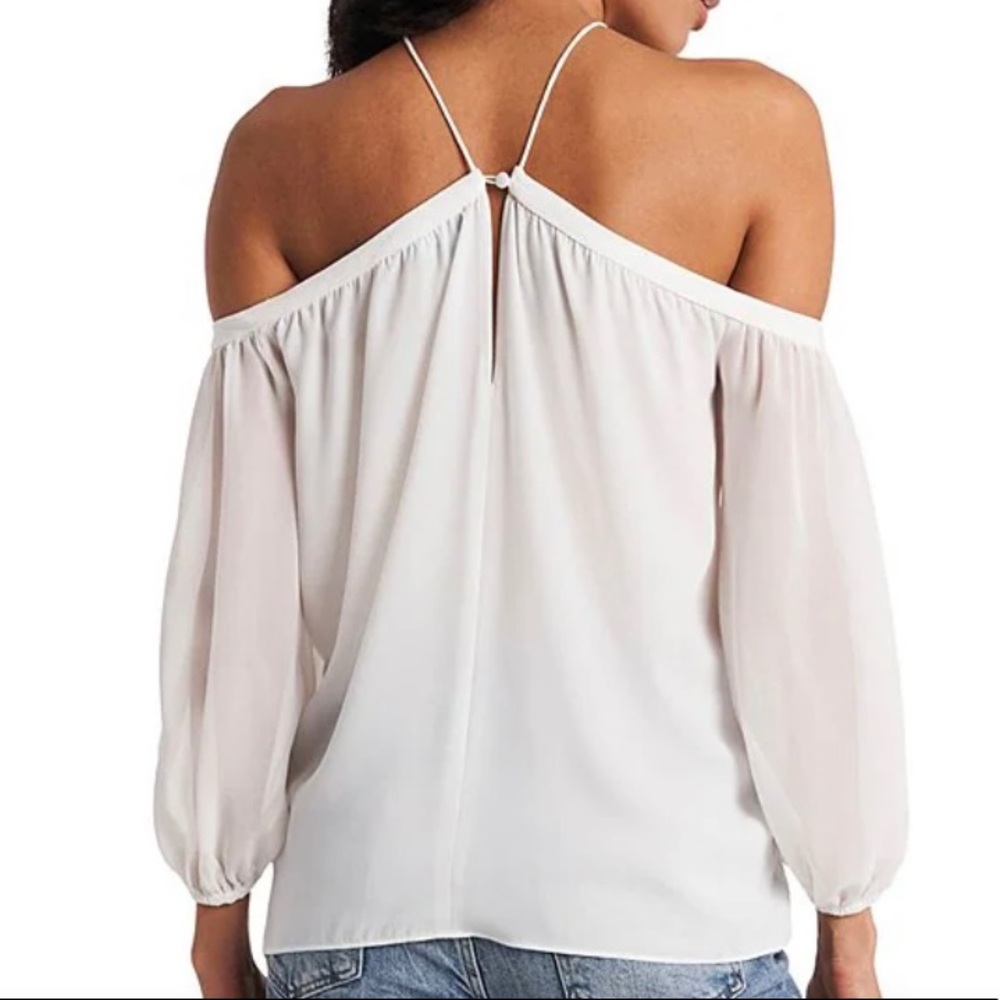 1. State Off Shoulder Halter White Chiffon Blouse - Picture 2 of 15